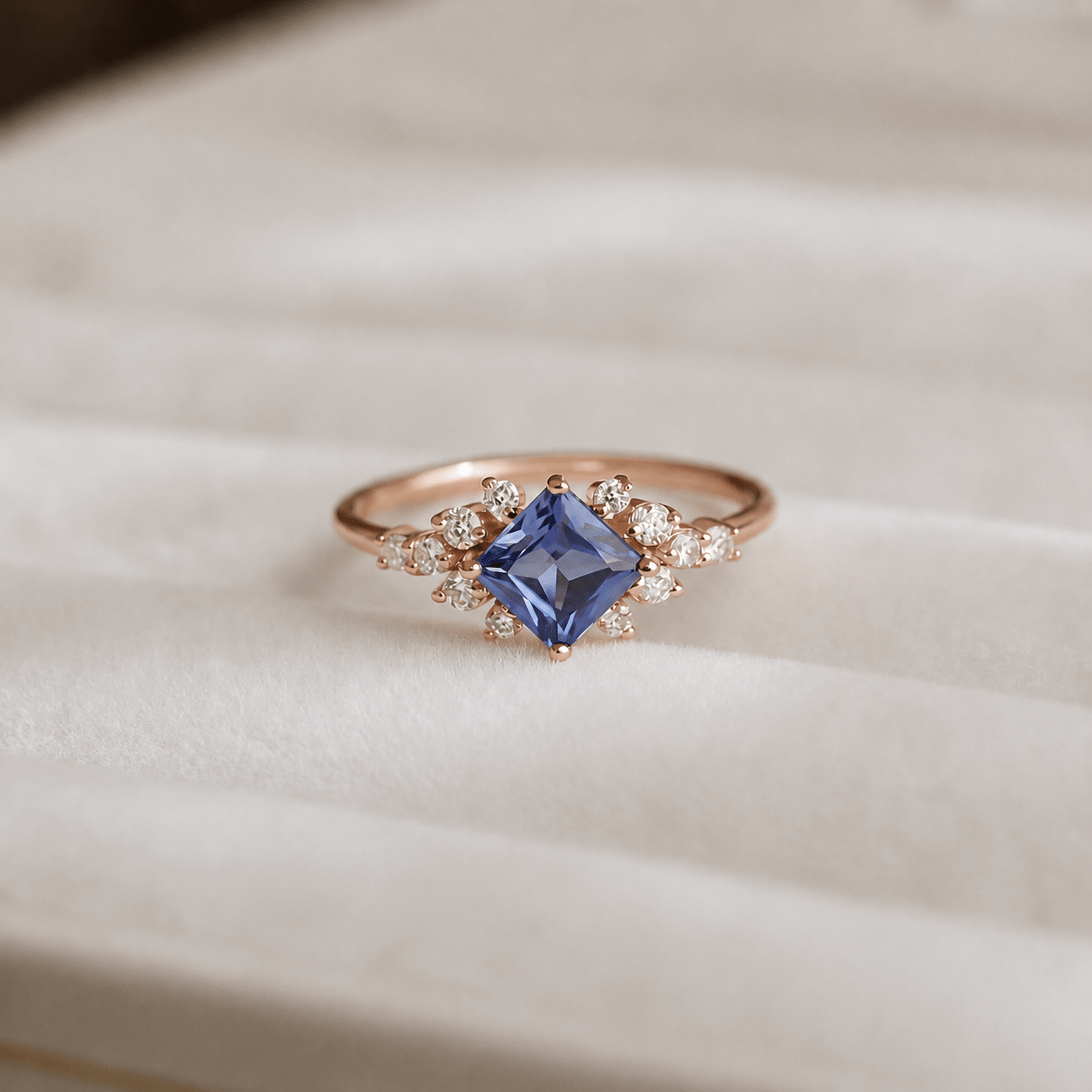 Vintage Prenses Blue Topaz & Pırlanta Yüzük - İnza Pırlanta