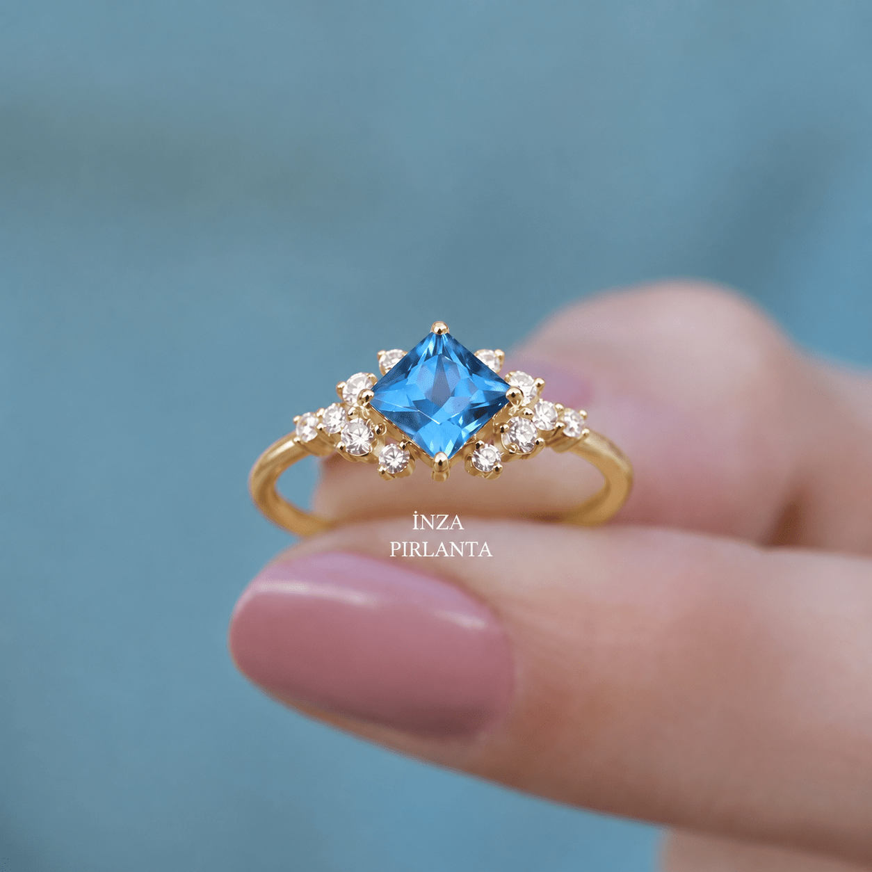 Vintage Prenses London Blue & Pırlanta Yüzük - İnza Pırlanta