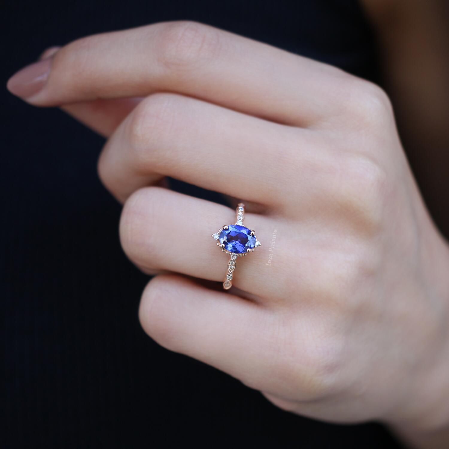 Vintage Selius Büyük Boy Blue Topaz & Pırlanta Yüzük - İnza Pırlanta