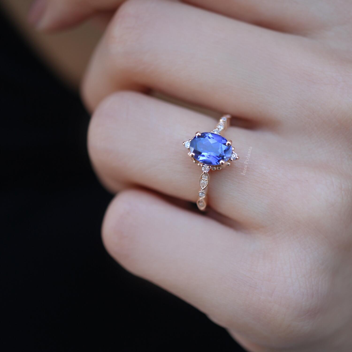 Vintage Selius Büyük Boy Blue Topaz & Pırlanta Yüzük - İnza Pırlanta