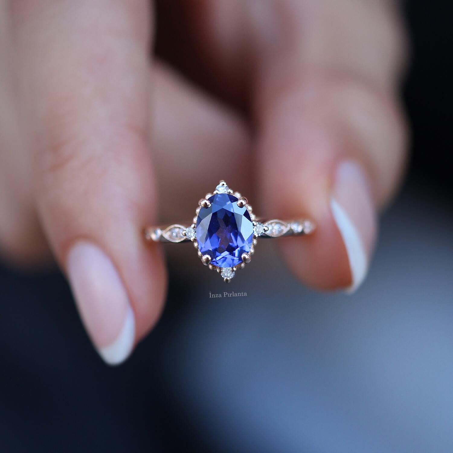 Vintage Selius Büyük Boy Blue Topaz & Pırlanta Yüzük - İnza Pırlanta