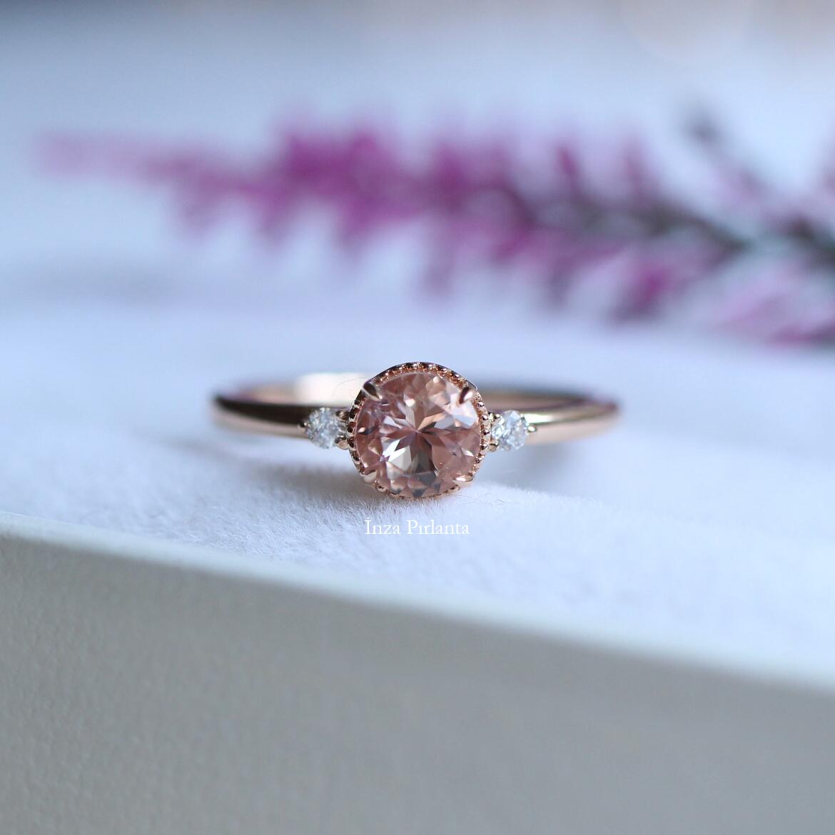 Vintage Tasarım Morganite & Pırlanta Yüzük - İnza Pırlanta
