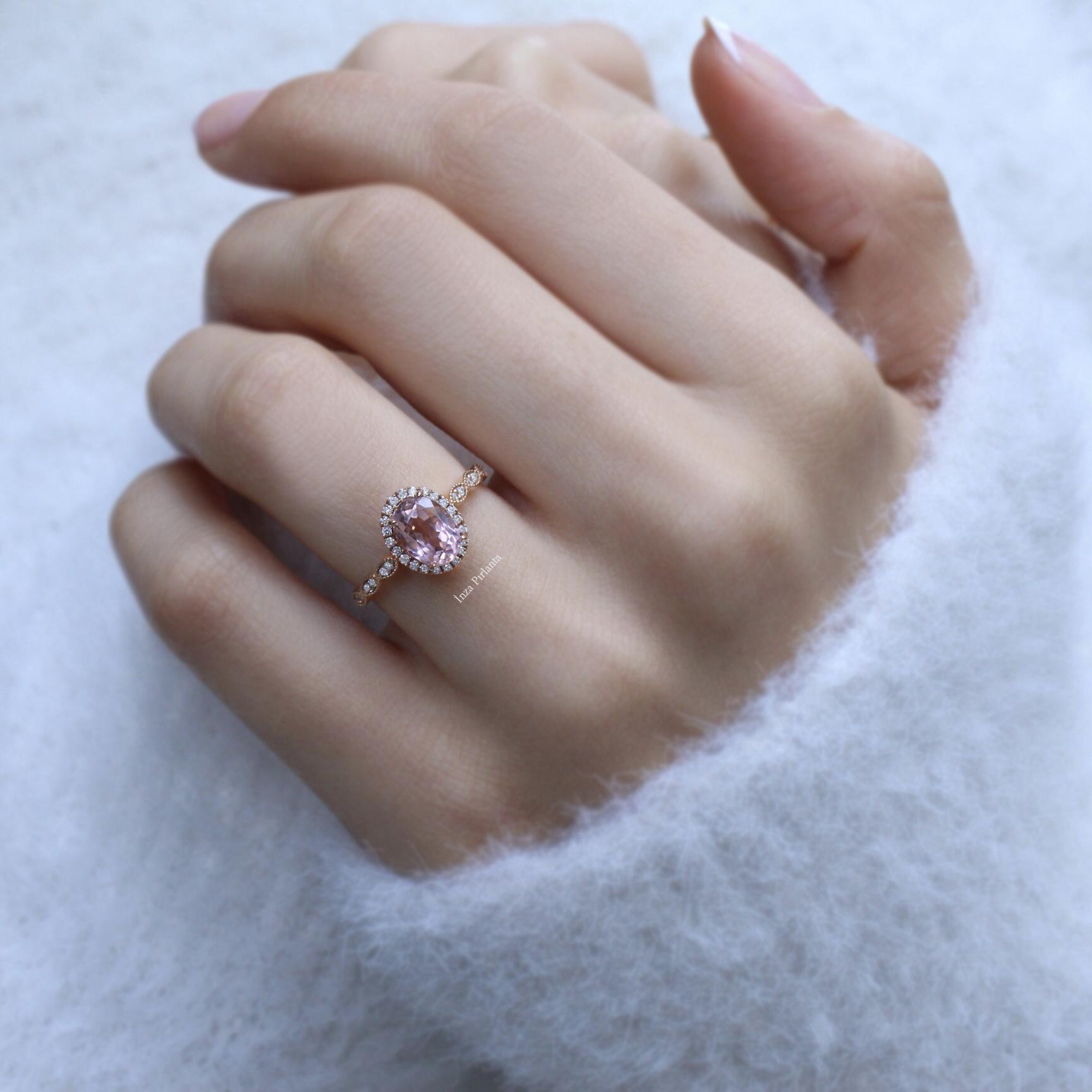 Vintage Tasarım Morganite & Pırlanta Yüzük - İnza Pırlanta