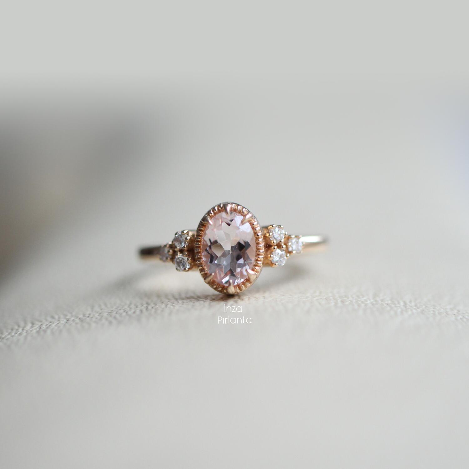 Vintage Tasarım Morganite & Pırlanta Yüzük - İnza Pırlanta