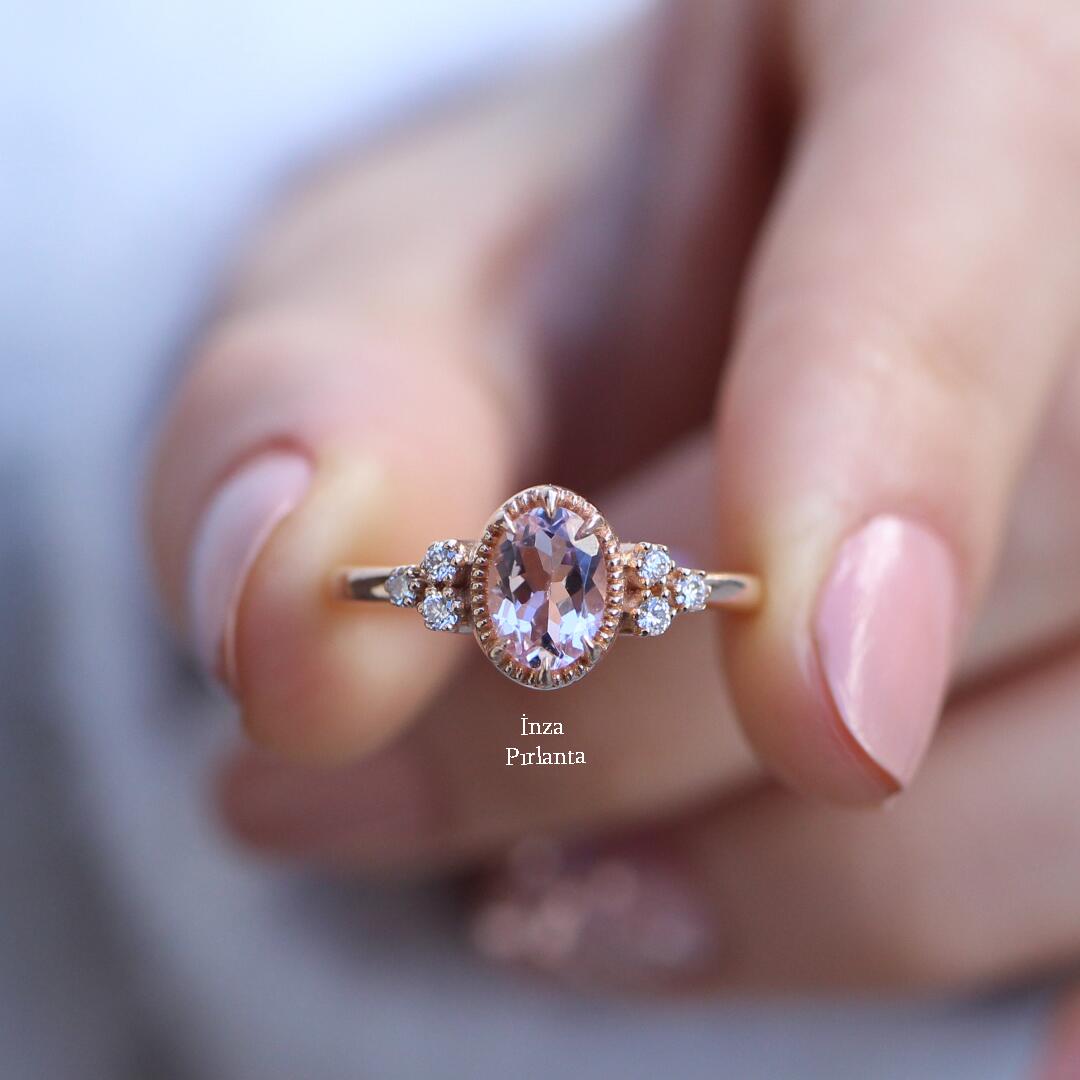 Vintage Tasarım Morganite & Pırlanta Yüzük - İnza Pırlanta