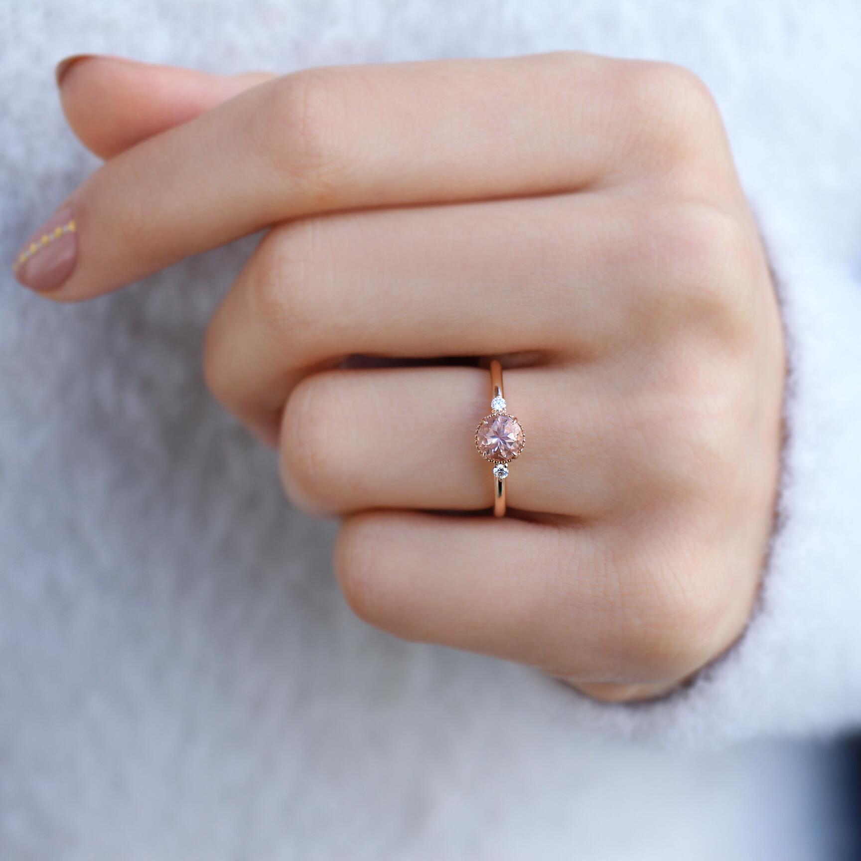 Vintage Tasarım Morganite & Pırlanta Yüzük - İnza Pırlanta